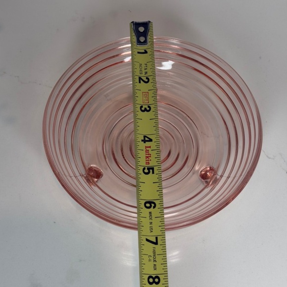 Vintage Anchor Hocking Manhattan Pink 3-Footed Open Candy Dish Ribbed Footed 7" - Picture 4 of 6